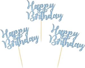 Amazon Donoter 24 Pcs Blue Glitter Happy Birthday Cupcake Toppers