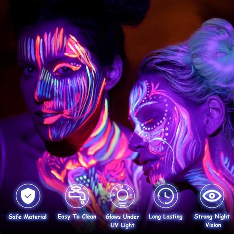 AOOWU UV Glow Face Body Paint Set 16 Neon Fluorescent Colors Non