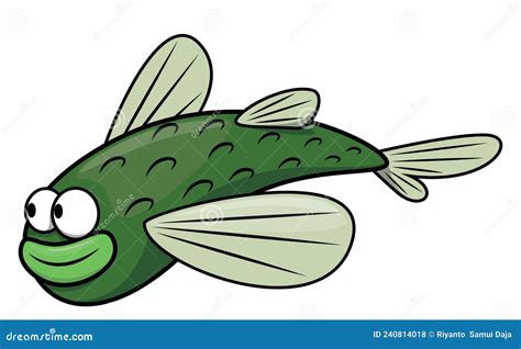 Ilustración De Color De Dibujos Animados De Peces Verdes Adorables