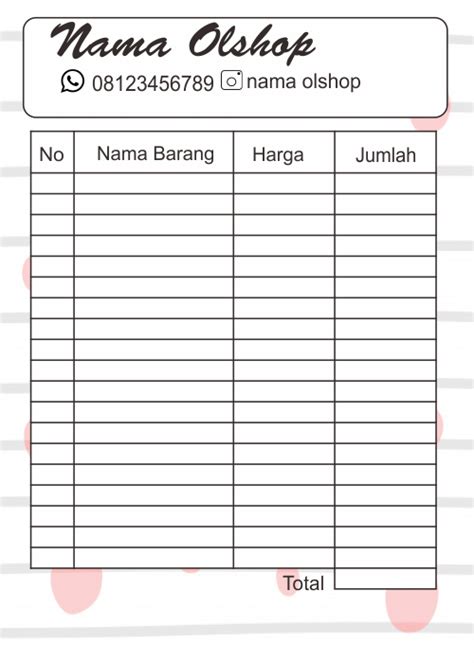 Contoh Desain Nota Olshop Ruang Ilmu