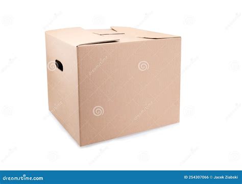 Closed Cardboard Box Isolated Blank Moving Box Carton With Handles