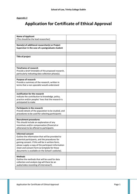 Application For Certificate Of Ethical Approval