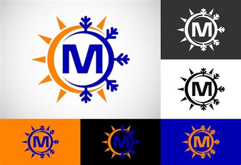 Premium Vector Initial M Monogram Alphabet With Abstract Sun And Snow