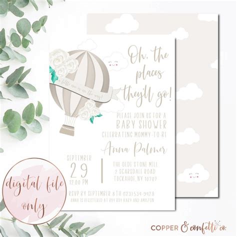 Gender Neutral Hot Air Balloon Shower Invitation Oh The Etsy
