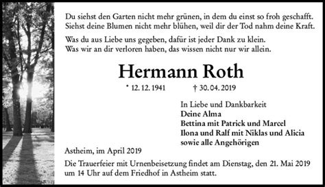 Traueranzeigen Von Hermann Roth Vrm Trauer De