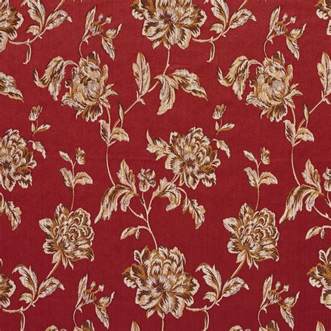 Red And Burgundy Heirloom Vintage Flower Pattern Brocade Upholstery