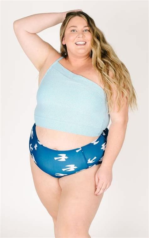 Blue Seersucker One Shoulder Crop Seersucker Vintage Bikini One