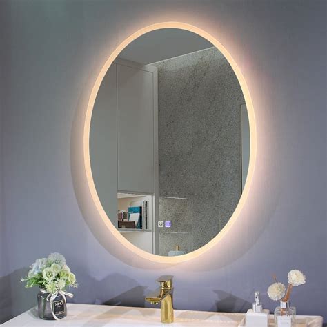 Oval Led Mirror With Demister Three Light Selection And Dimmable Cont