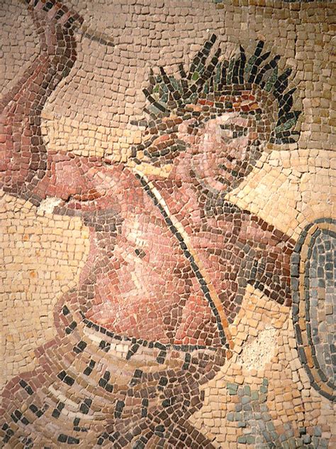 Closeup Of Dionysus In Roman Mosaic Pavement Depicting The Struggle