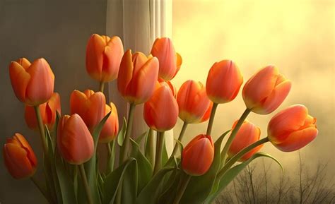 Premium AI Image | Orange tulips bouquet