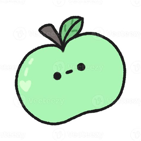 Hand Drawn Cute Green Apple Cute Fruit Character Design In Doodle Style 22533244 Png