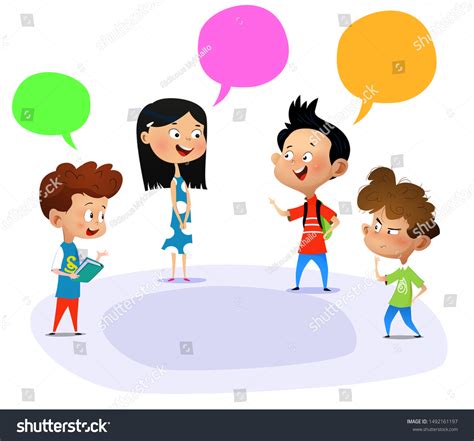 Cartoon Students Talking Outdoors Of School Royalty Free Stock