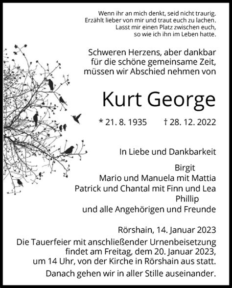 Traueranzeigen Von Kurt George Trauer HNA De