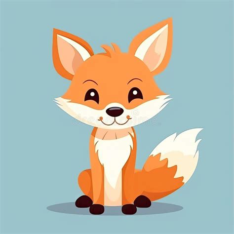 Illustration of a Sitting Cartoon Fox Character on a Blue Background Stock Illustration ...