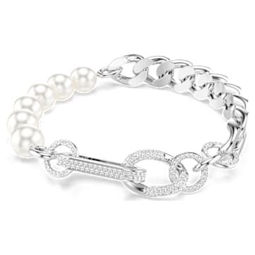 Dextera Bracelet Crystal Pearl Mixed Links White Rhodium Plated