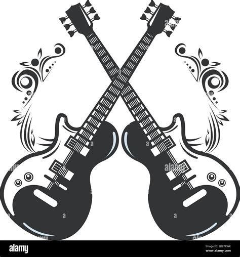 Electric Guitars Crossed Instruments Musical Emblem Vector Illustration