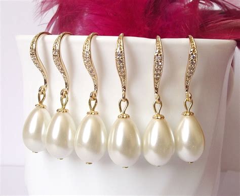 Teardrop Pearl Wedding Earrings Gold Bridal Earrings Gold Etsy