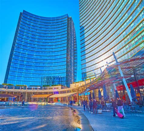 Shopping Malls in Modern Glass Buildings on Gae Aulenti Square, on ...