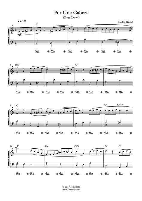 Por Una Cabeza Easy Level Solo Piano Gardel Piano Sheet Music