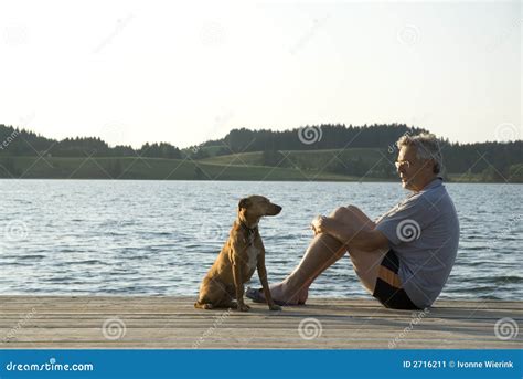 Man And His Dog Stock Image Image Of Lake Clouds Senior 2716211