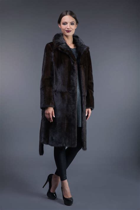 Natural Brown Mink Fur Coat With Belt Handmade By Nordfur