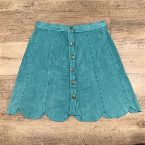 Soprano Skirts Vegan Faux Suede Scalloped Mini Skirt Teal Soprano Poshmark