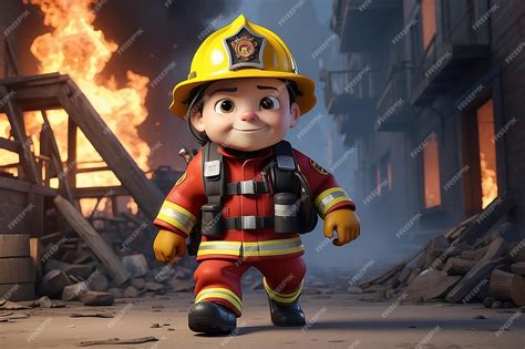 Premium Photo Fearless Firefighter 3d Cartoon Character