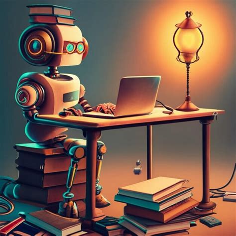 Premium Photo Humanoid Robot Working With Laptop Conceptual Illustration