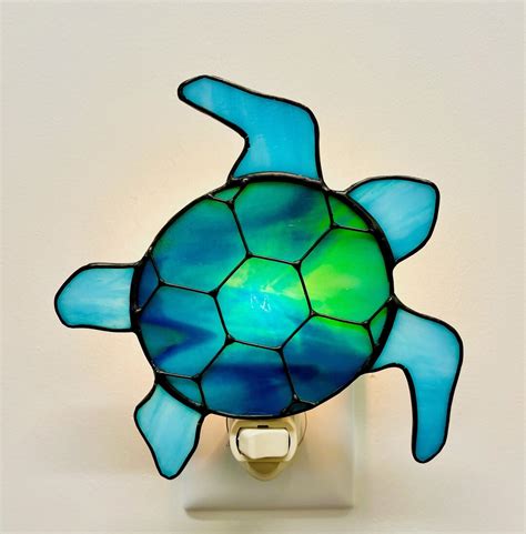 55 Sea Blue Green Turtle Stained Glass Nightlight Sea Etsy