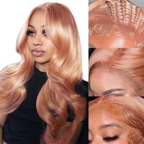Pink Blonde Lace Front Wig Human Hair 13x4 HD Lace Rose Gold Human Hair Wigs Pre Plucked Peachy