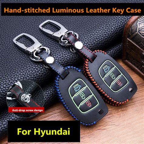 Luminous Leather Car Key Fob Cover Case Set Keychain For Hyundai Tucson