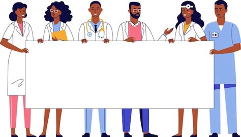 Grupo de médicos afroamericanos negros con pancarta en blanco Vector