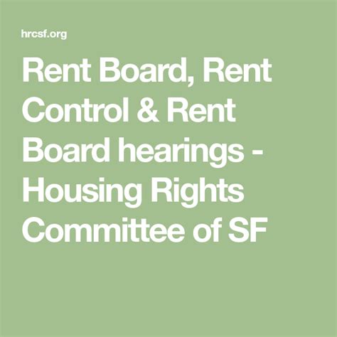 Rent Board, Rent Control & Rent Board hearings - Housing Rights Committee of SF | Rent, Being a ...