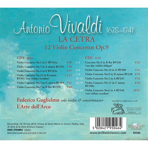 Vivaldi La Cetra Violin Concertos Op L Arte Dell Arco