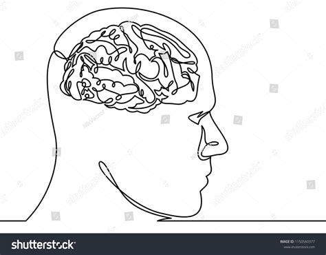 Human Head Brain Continuous Line Drawing Stock Vector Royalty Free