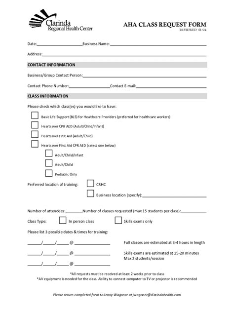 Fillable Online AHA CLASS REQUEST FORM Fax Email Print PdfFiller