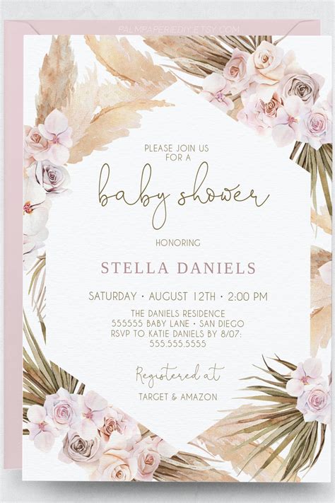 Printable Bohemian Orchid Invite Boho Wedding Invitation Template