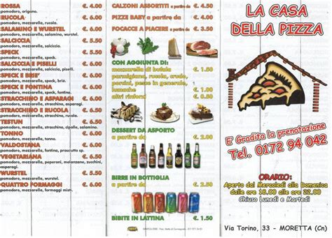 Menu Da La Casa Della Pizza Pizzeria Moretta