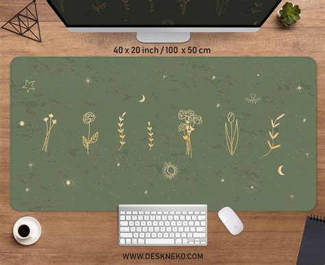 Green Desk Mat Cottagecore Minimal Sage Mouse Pad Aesthetic Xxl Gaming