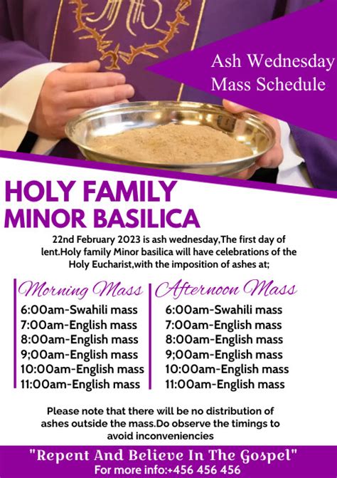 Ash Wednesday Mass Schedule Flyer Template Postermywall