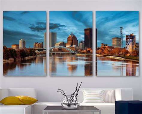 Rochester Ny Skyline Canvas Print Wall Art Dark Blue Skies 3 Panel Canvas Quest