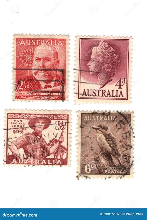 Sellos Postales Vintage De Australia Imagen Editorial Imagen De