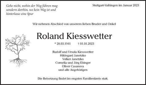 Traueranzeigen Von Roland Kiesswetter Stuttgart Gedenkt De