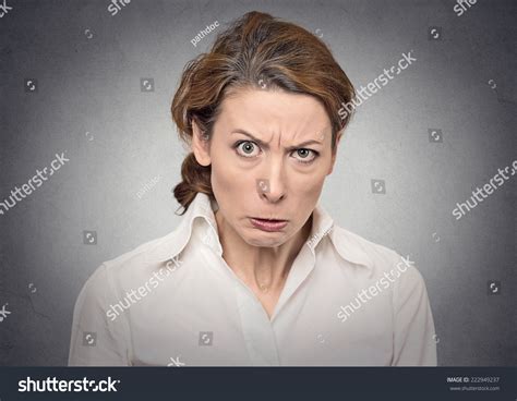 Portrait Angry Woman On Grey Background Stock Photo 222949237