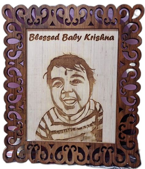 Brown Rectangular Wood Engraved Photo Frame For Wall Decoration