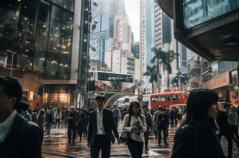 Premium Photo Rush Hour In Rainy Hong Kong Streets