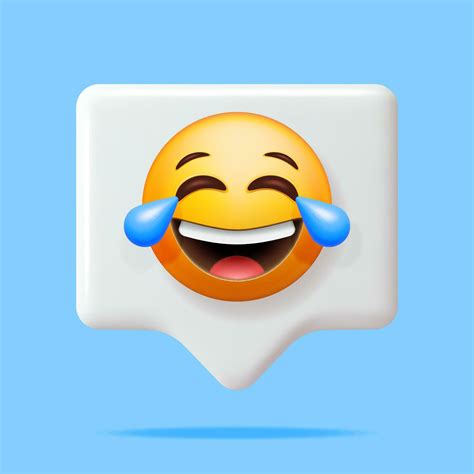 3D Yellow Laugh Emoticon with Tears in Chat Bubble. Render Laughing to