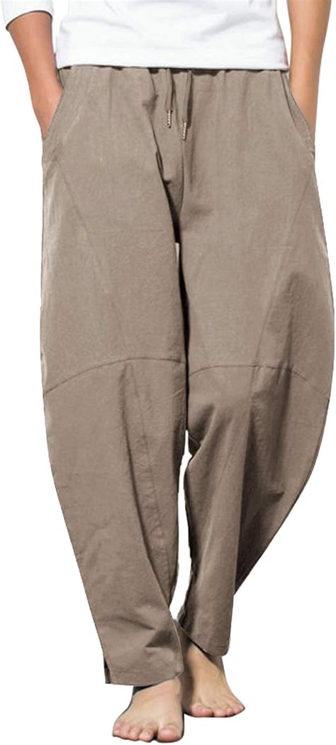 Coofandy Men Linen Capri Pants Expandable Waist Wide Leg Sweat Lounge