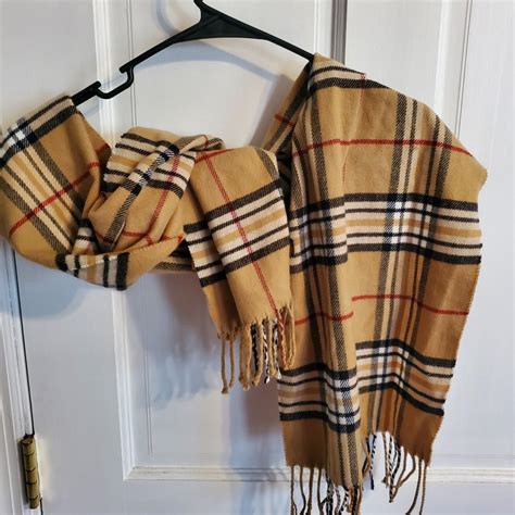 100 Cashmere Scarf Unisex Brown Plaid Design Depop