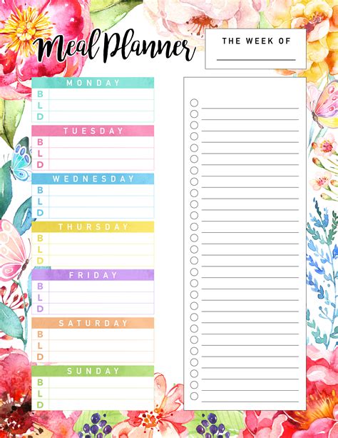 Free Printable Weekly Meal Planner Hptery